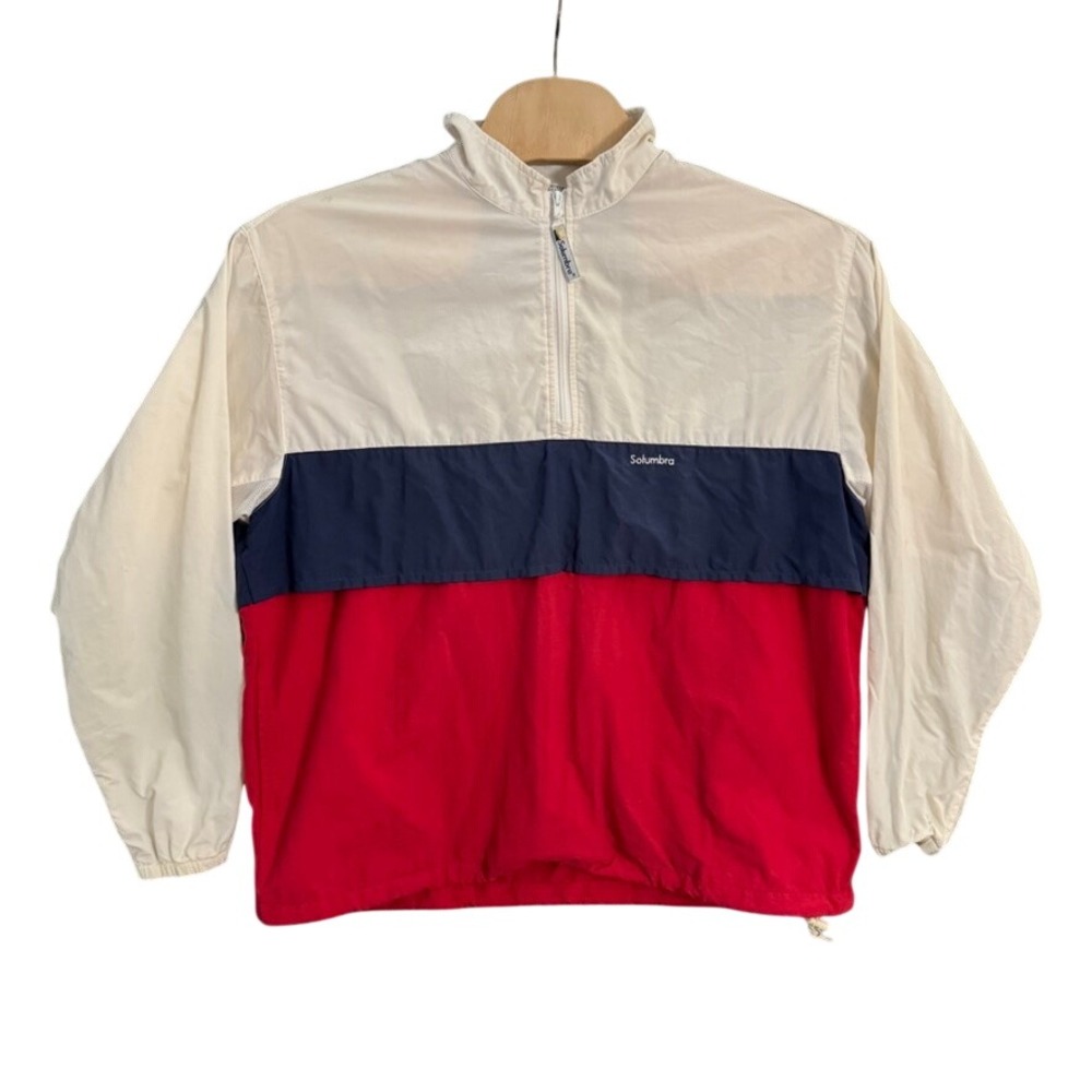 Solumbra Sun Protective Colorblock Windbreaker Jacket Mens Large White Blue Red